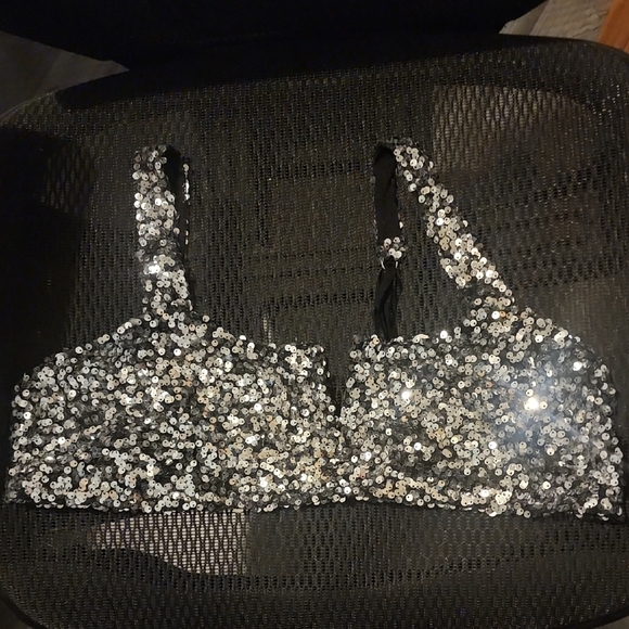 Free People Silver Sequin Sparks Fly Bralette Size XL - Picture 4 of 5